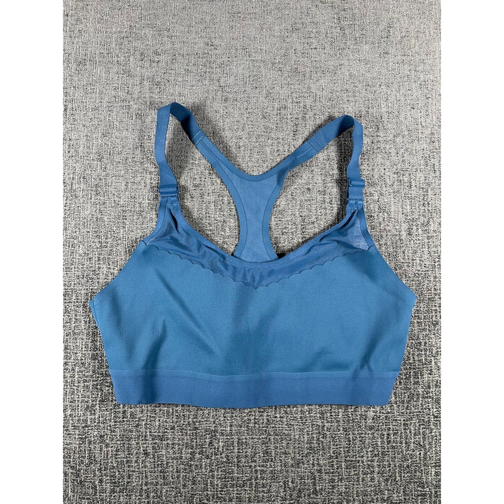 Victoria Sport Blue Scalloped Mesh Racerback Sports Bra Large Adjustable Straps